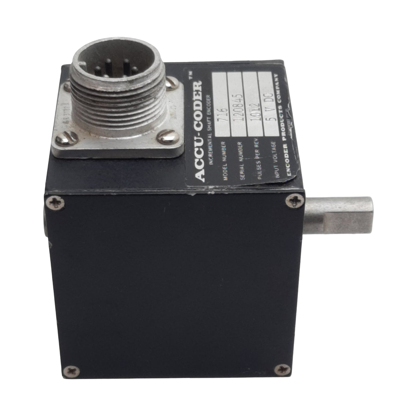 Used Encoder 716 Accu-Coder Incremental Cube Encoder, ø3/8in Shaft, 5VDC, 6-Pin MS
