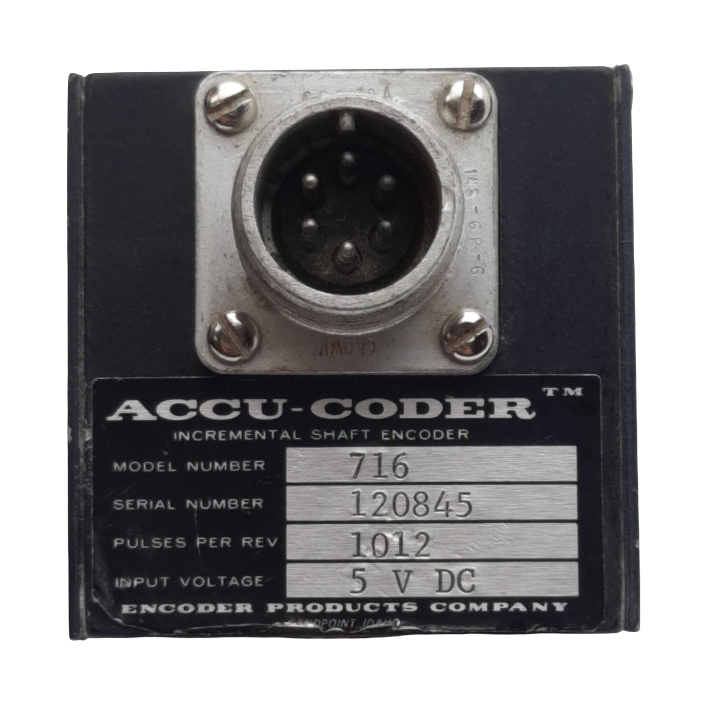 Used Encoder 716 Accu-Coder Incremental Cube Encoder, ø3/8in Shaft, 5VDC, 6-Pin MS