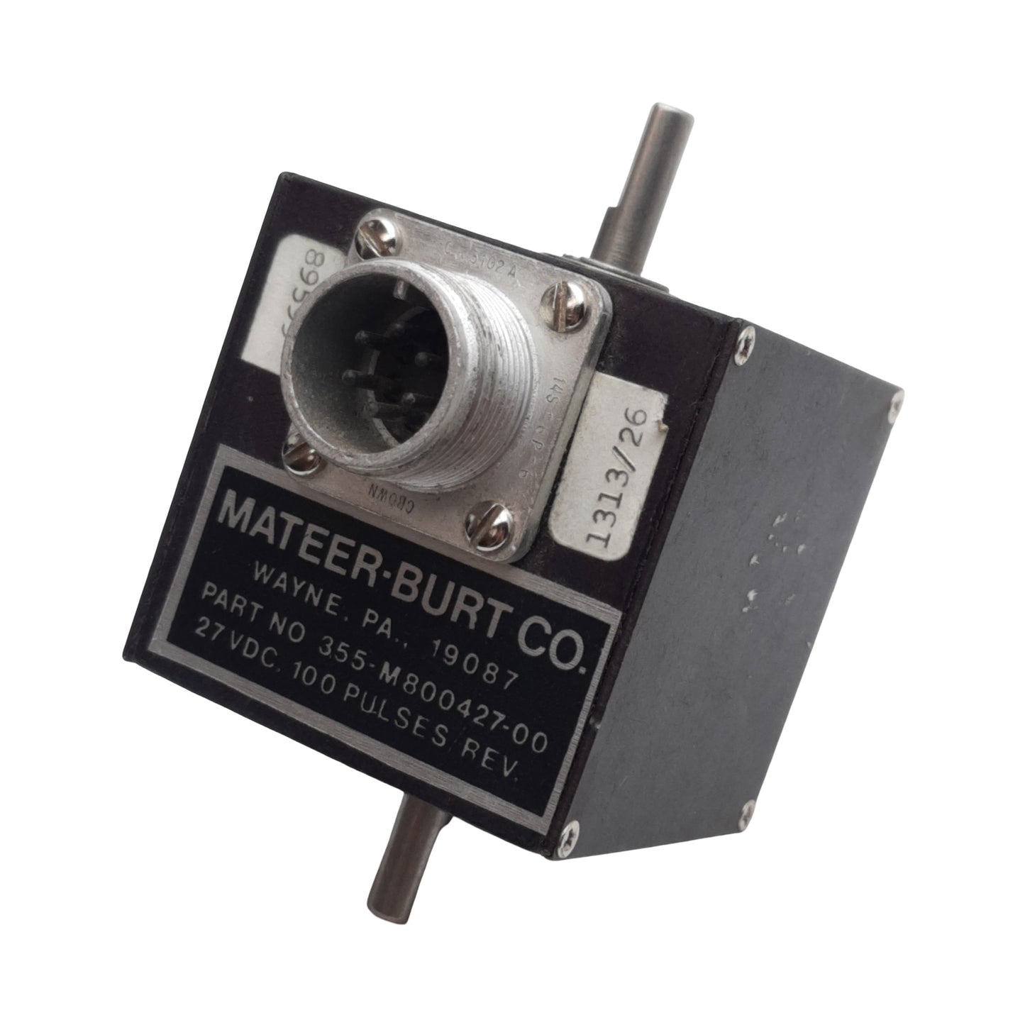 Used Mateer-Burt 355-M800427-00 Rotary Encoder, ø1/4in Shaft, 27VDC, 100PPR, 6-Pin MS