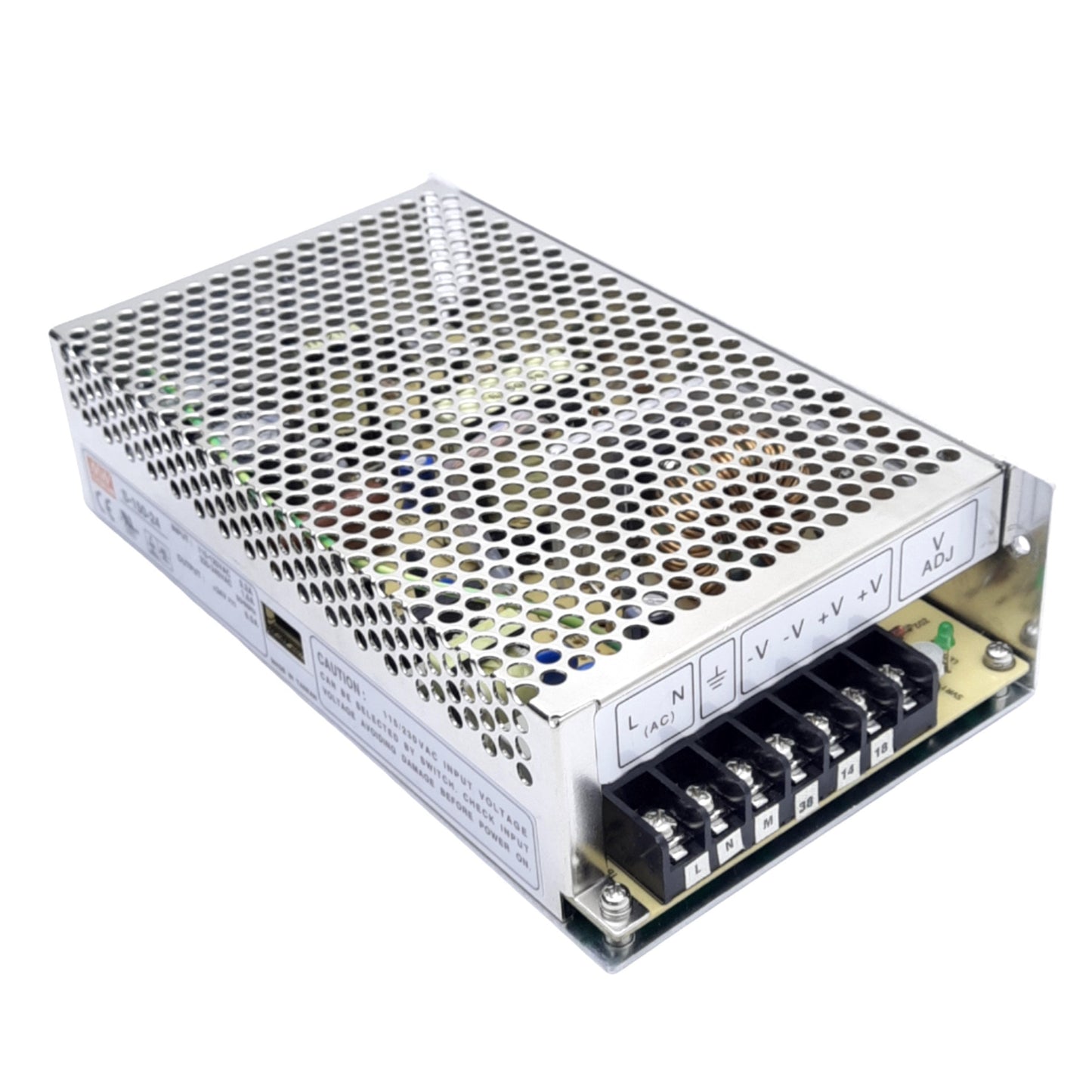 New – Open box Mean Well S-150-24 Power Supply, 110-120/220-240VAC In, 24VDC Out, 150W Max