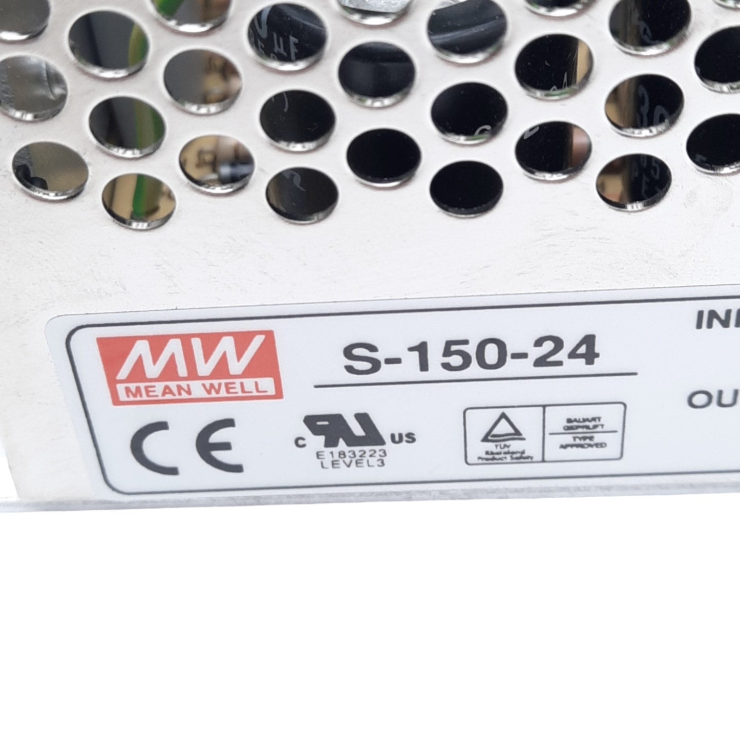 New – Open box Mean Well S-150-24 Power Supply, 110-120/220-240VAC In, 24VDC Out, 150W Max