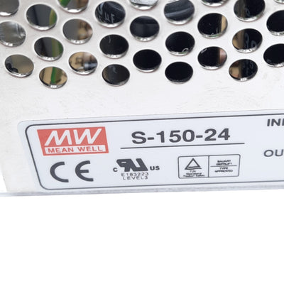 New – Open box Mean Well S-150-24 Power Supply, 110-120/220-240VAC In, 24VDC Out, 150W Max
