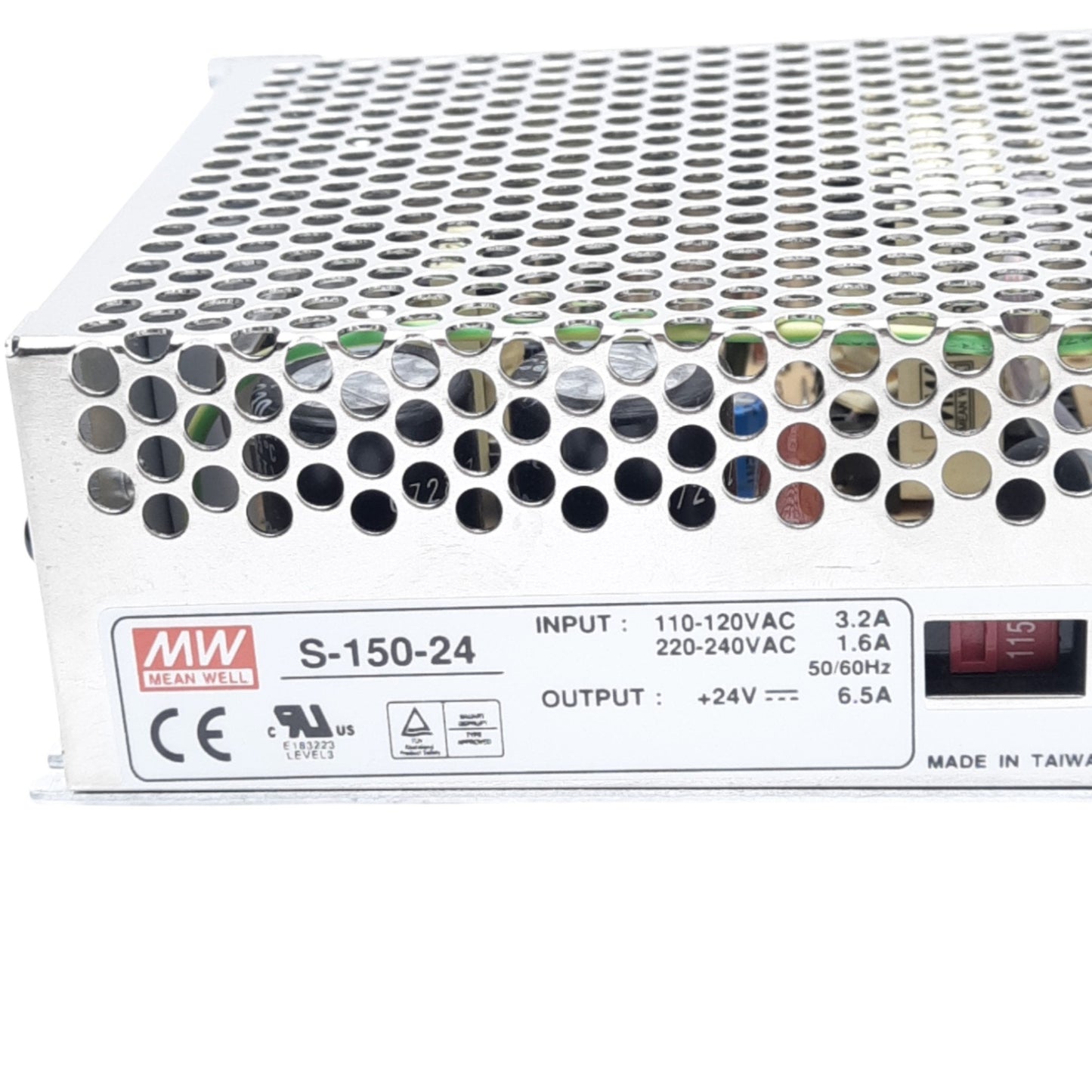 New – Open box Mean Well S-150-24 Power Supply, 110-120/220-240VAC In, 24VDC Out, 150W Max