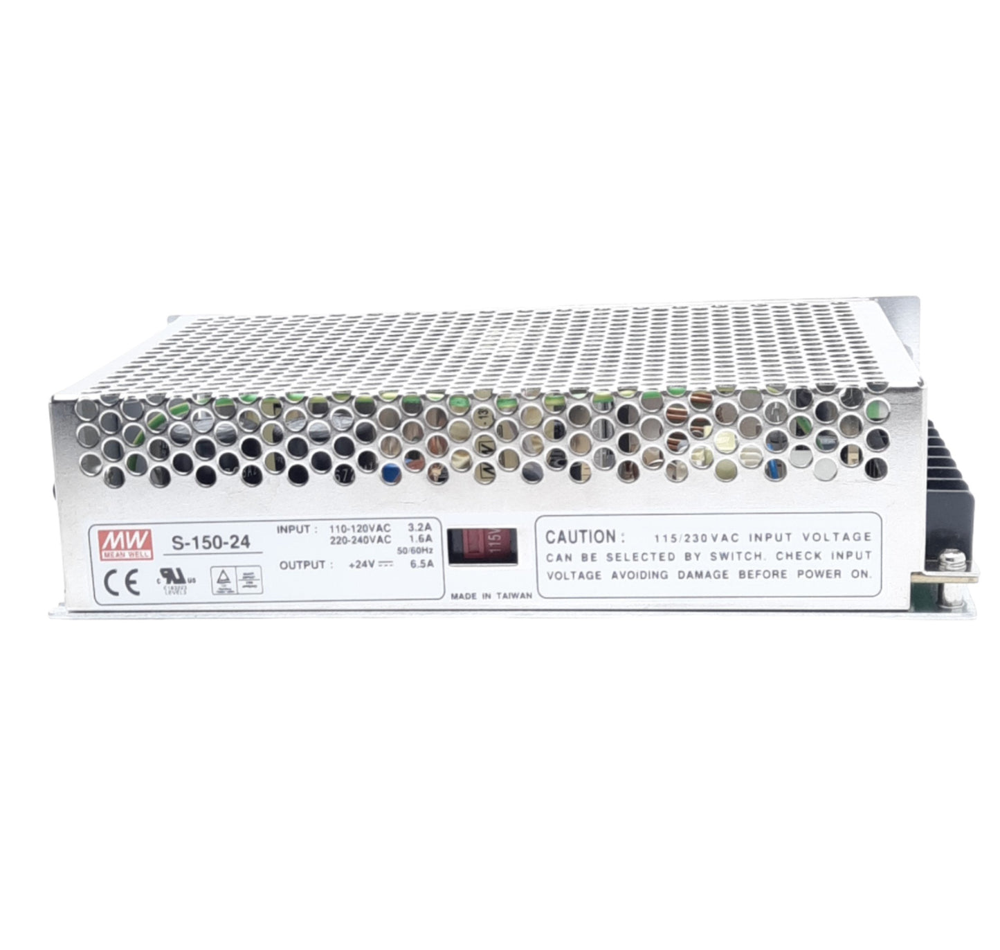 New – Open box Mean Well S-150-24 Power Supply, 110-120/220-240VAC In, 24VDC Out, 150W Max