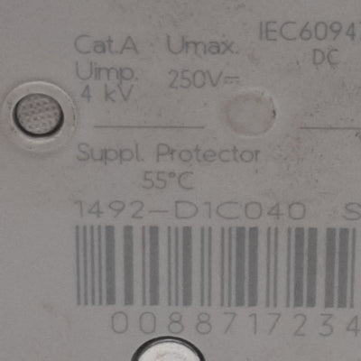 Used Allen Bradley 1492-D1C040 Circuit Breaker, 1-Pole, 4A 250VDC, DIN Rail