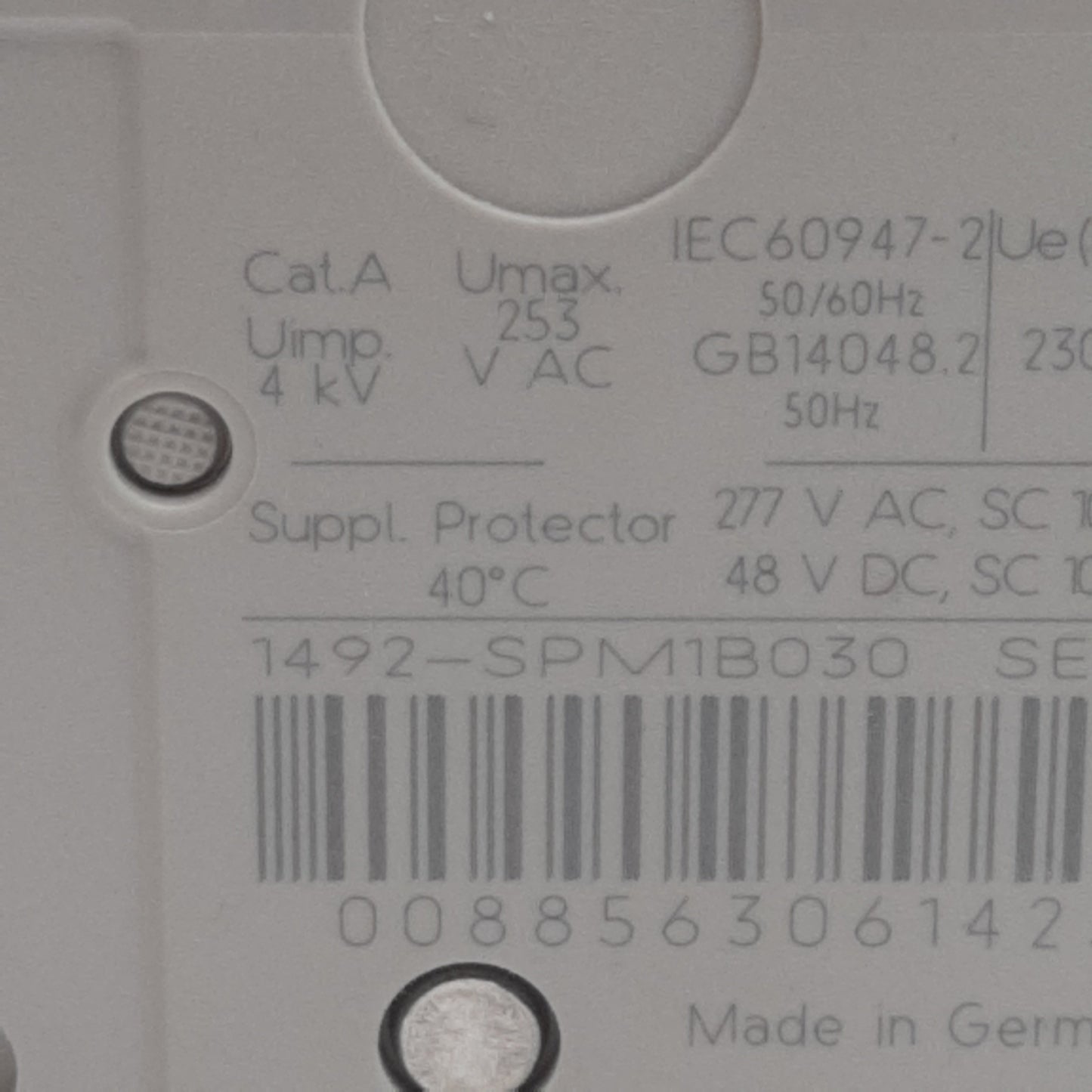 Used Allen Bradley 1492-SPM1B030 Circuit Breaker, 1-Pole, 3A 277VAC/48VDC, DIN Rail