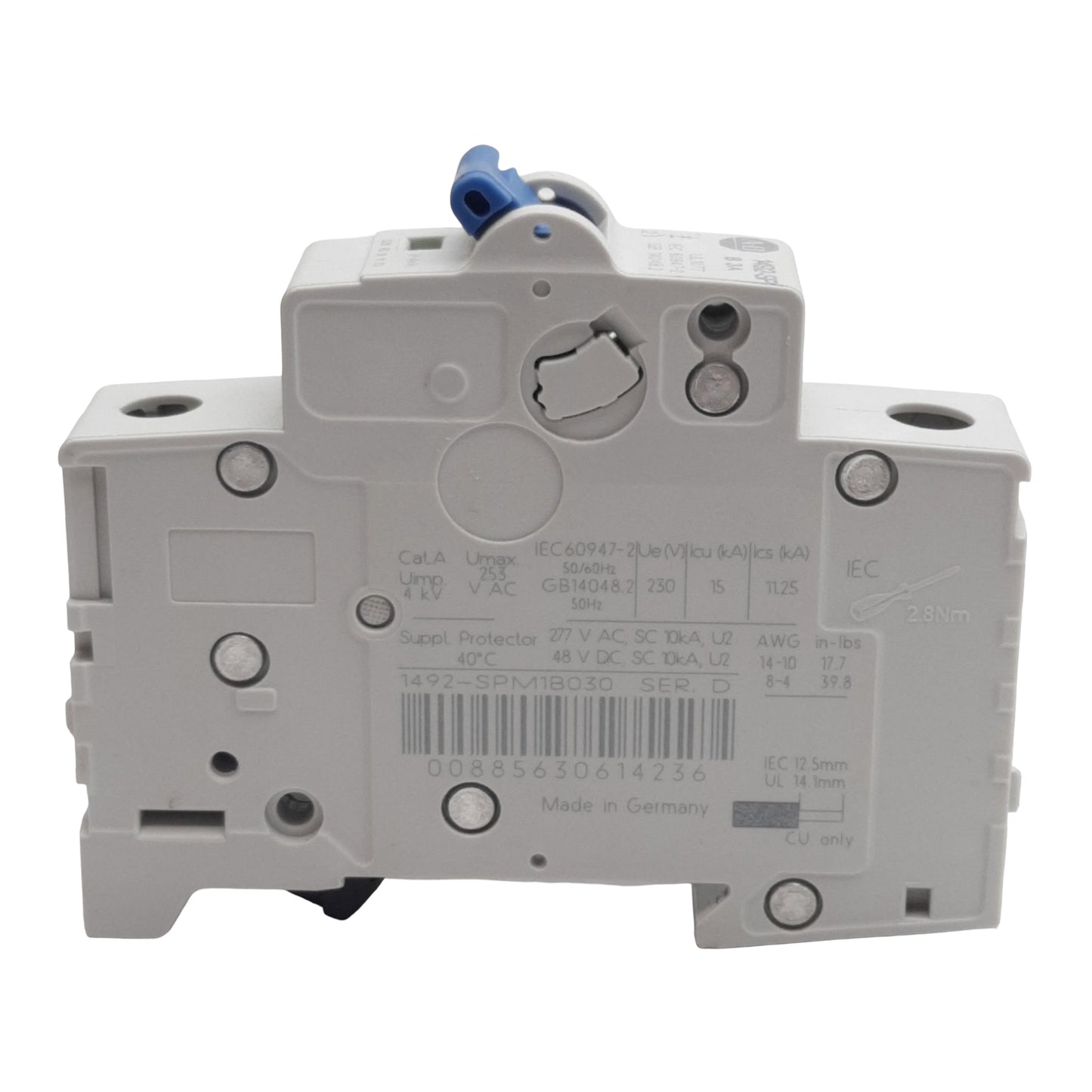 Used Allen Bradley 1492-SPM1B030 Circuit Breaker, 1-Pole, 3A 277VAC/48VDC, DIN Rail