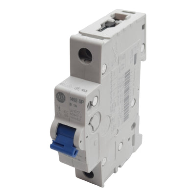 Used Allen Bradley 1492-SPM1B010 Circuit Breaker, 1-Pole, 1A 277VAC/48VDC, DIN Rail