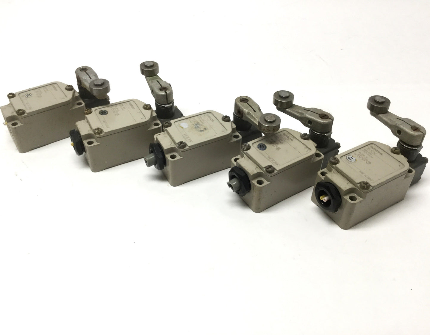 Used Lot of 5 Omron WLCA2 Roller Lever Limit Switches NO/NC DPST, 600VAC 10A