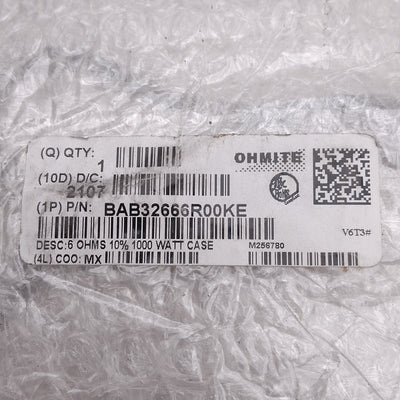 New Ohmite BAB32666R00KE Aluminum Wirewound Braking Resistor, 1000W, 6 Ohms ± 10%