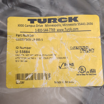 New Turck BSWM BKM 19-995-5 Extension Cordset, M16 Versafast 19-Pin, 30V 3A, 5m