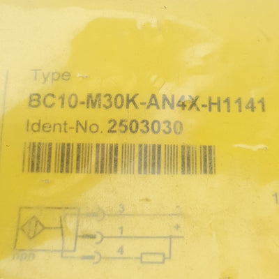 New Turck BC10-M30K-AN4X-H1141 Capacitive Sensor, NO-NPN, 10mm Range, 10-65VDC