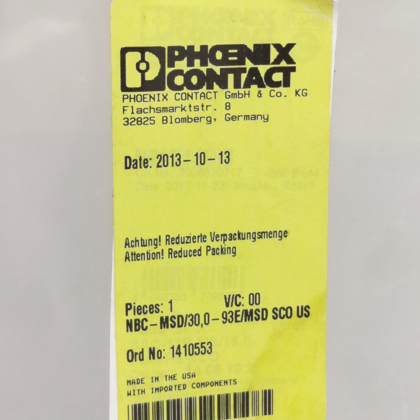 New Phoenix Contact NBC-MSD/30,0-93EMSD Network Ethernet Cable, M12 4-P Male, 30m