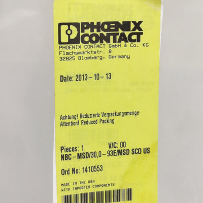 New Phoenix Contact NBC-MSD/30,0-93EMSD Network Ethernet Cable, M12 4-P Male, 30m