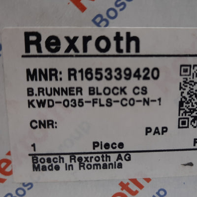 New Rexroth R165339420 Ball Runner Block Size 35mm, Dynamic 66700N, Static 116000N