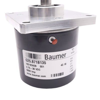 New Baumer G25.B71B135 Incremental Encoder, 4.75-30VDC, 5000 pulse/rev, ø3/8" Shaft