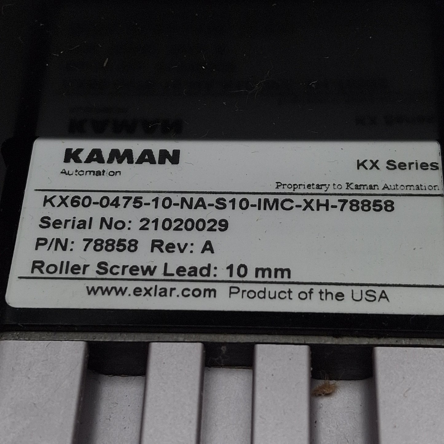 New Exlar KX60-0475-10-NA-S10-IMC-XH-78858 Linear Actuator, 10mm Lead, 450mm Stroke