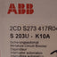 New ABB S203U-K10A Circuit Breaker, 3-Poles, K-Curve, 240VAC, 10A, DIN Rail