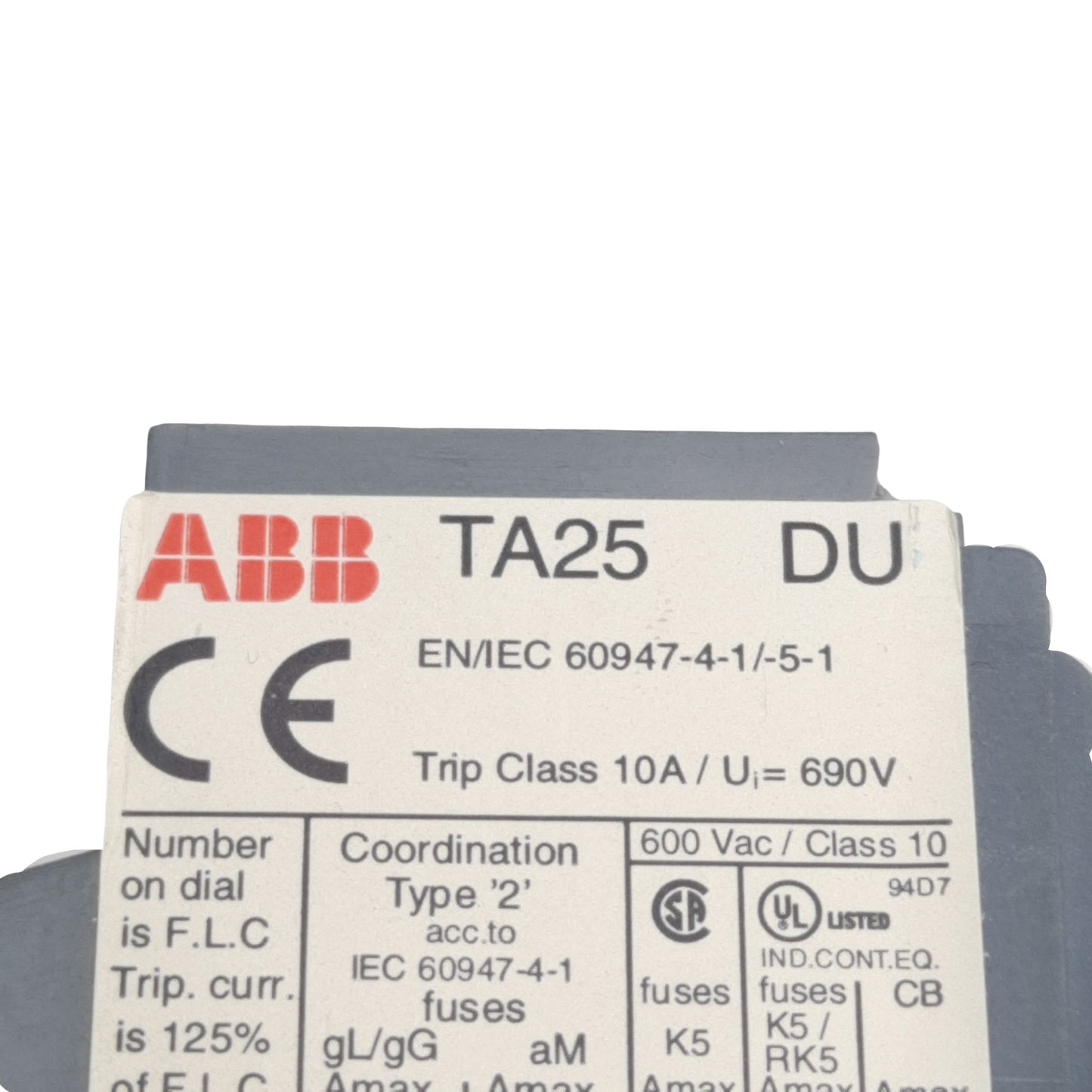 Used ABB TA25DU-19M Thermal Overload Relay, 3-Poles, 1N.C. + 1N.O., 13-19A, 600VAC