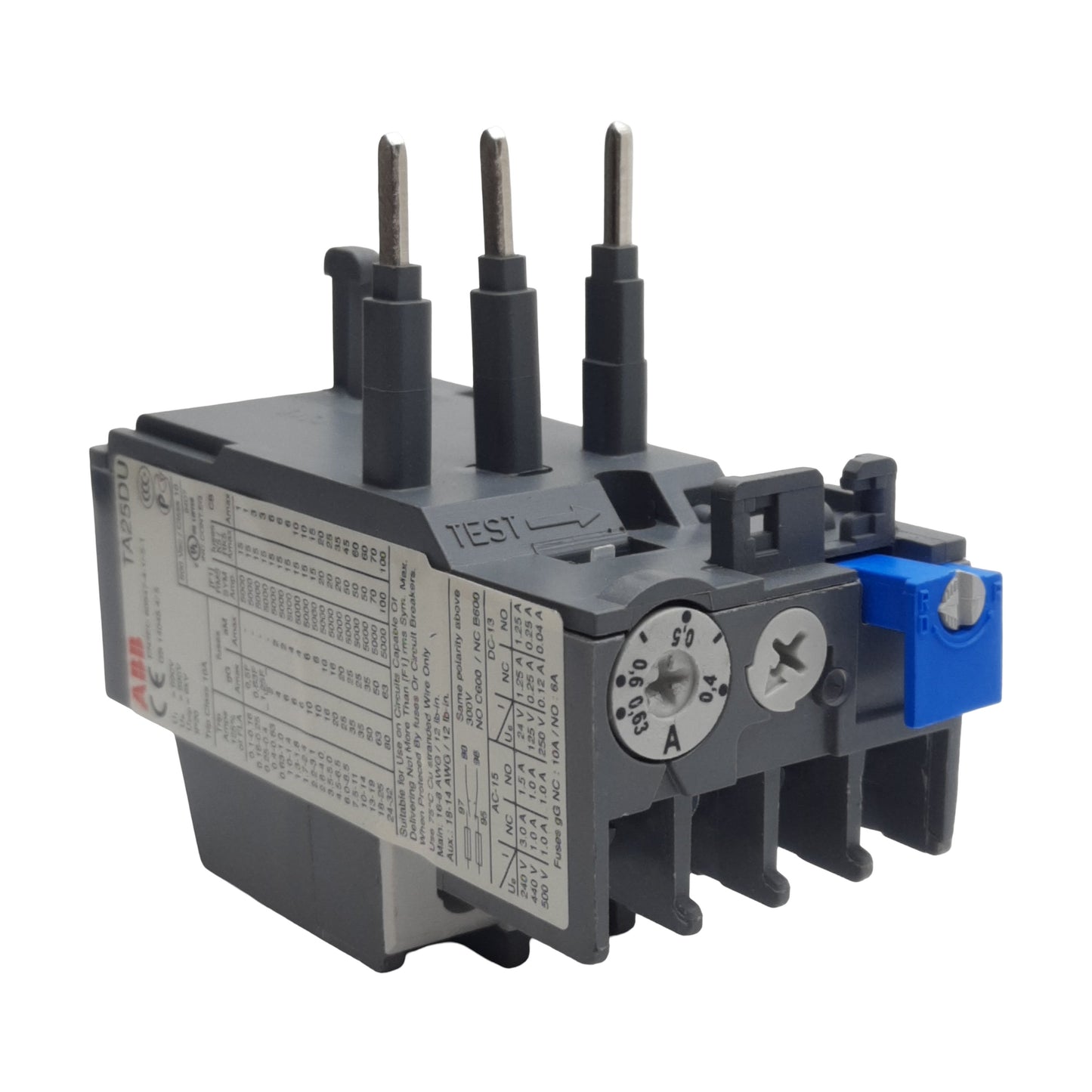 Used ABB TA25DU-0.63M Thermal Overload Relay, 3-Poles, 1N.C + 1N.O, 0.4-0.63A, 600VAC