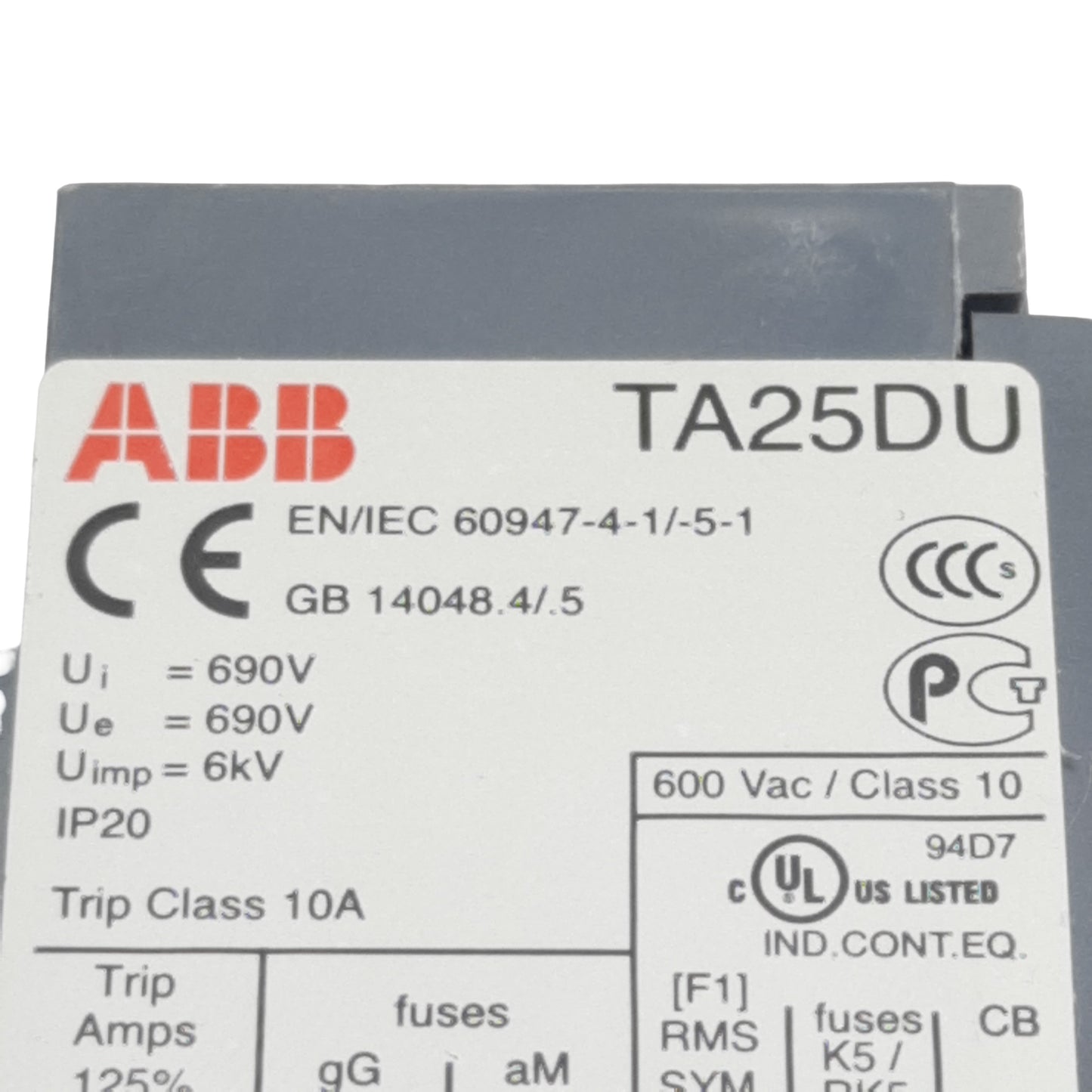 Used ABB TA25DU-0.63M Thermal Overload Relay, 3-Poles, 1N.C + 1N.O, 0.4-0.63A, 600VAC
