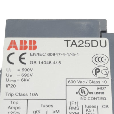 Used ABB TA25DU-0.63M Thermal Overload Relay, 3-Poles, 1N.C + 1N.O, 0.4-0.63A, 600VAC