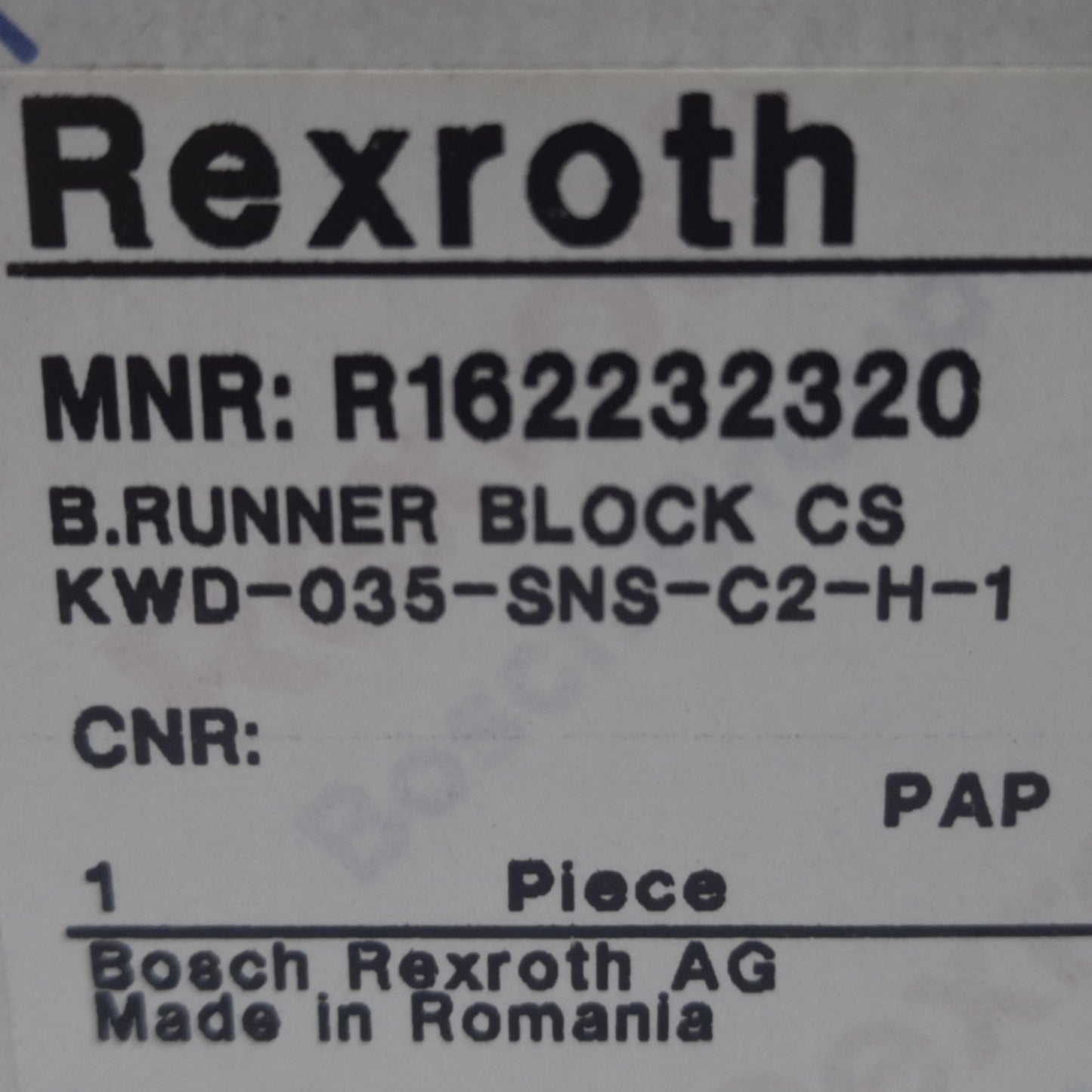 New Rexroth R162232320 Ball Runner Block, Size 35, Dynamic 51800N, Static 80900N