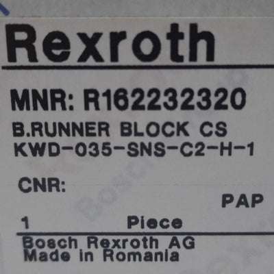 New Rexroth R162232320 Ball Runner Block, Size 35, Dynamic 51800N, Static 80900N