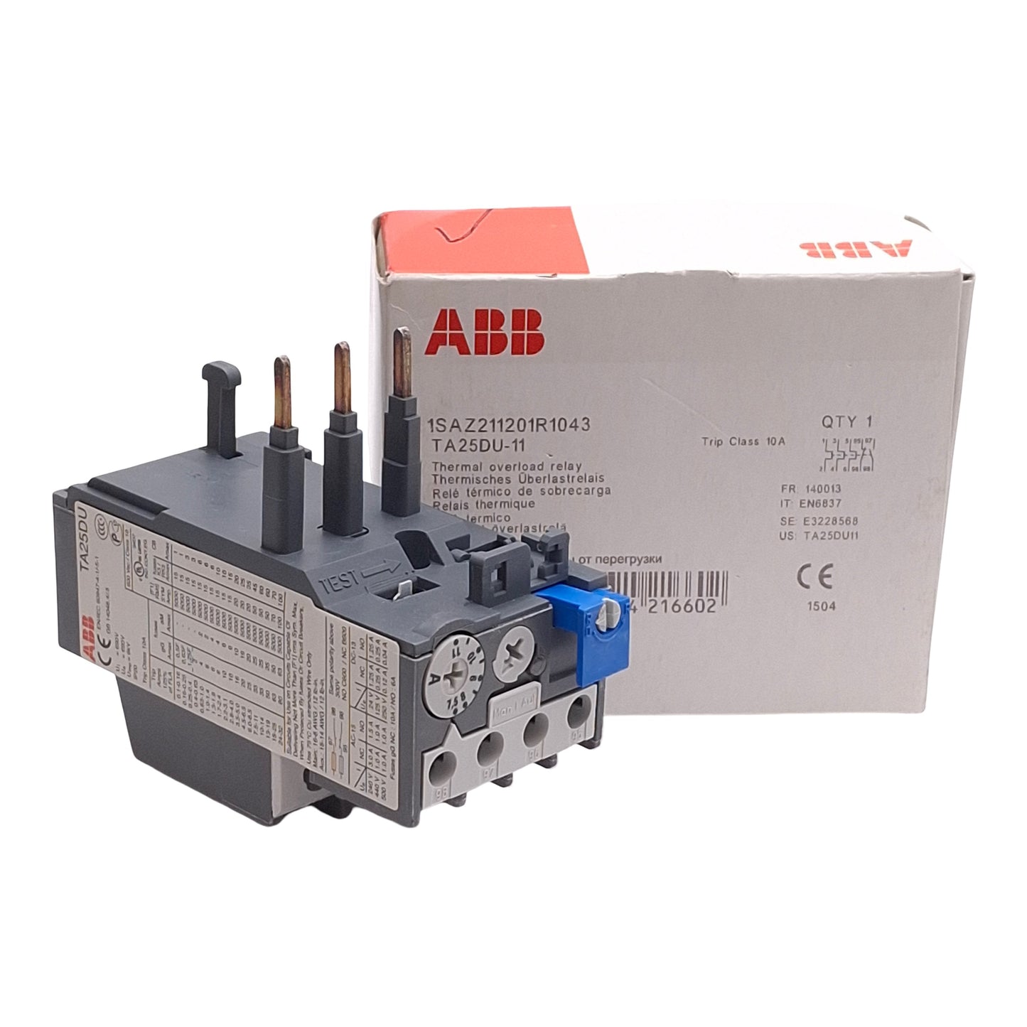 New ABB TA25DU-11 Thermal Overload Relay, 3-Pole, 1NC + 1NO Aux, 7.5-11A, 600VAC