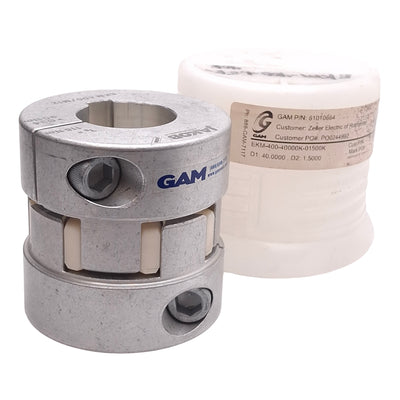 New Gam EKM-400-40000K-01500K Aluminum Elastomer Coupling ø40mm & ø1.5in Bore, 400Nm