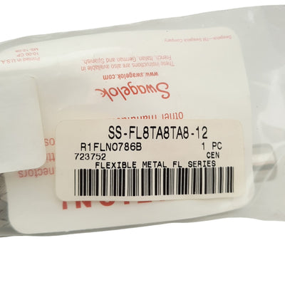 New Swagelok SS-FL8TA8TA8-12 Stainless Steel Convoluted Hose .5in Tube Adapter, 12in