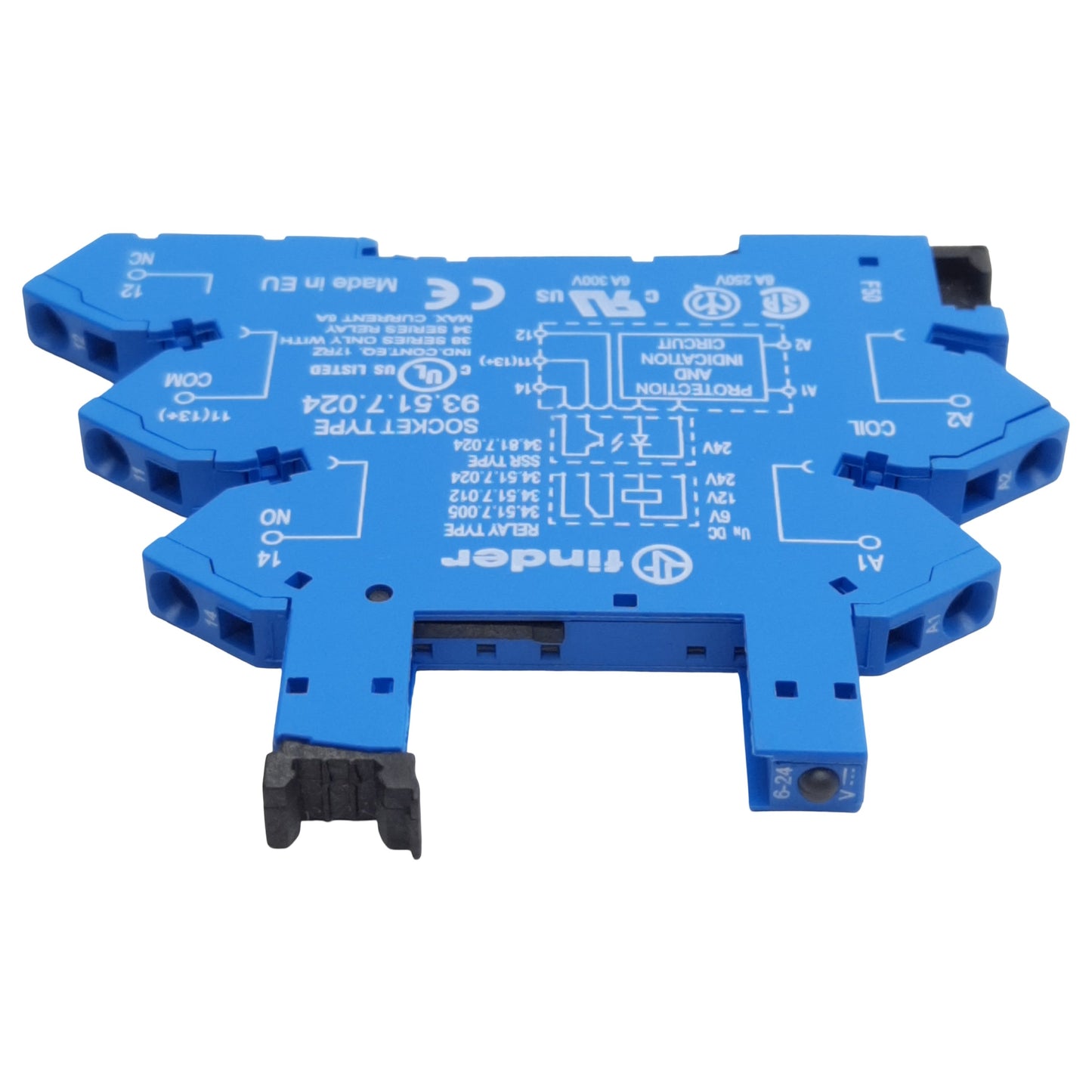 New Lot of 4 Finder 93.51.7.024 Relay Socket, 5-Pin, DIN Rail, 6A 250VAC, 12VDC Coil