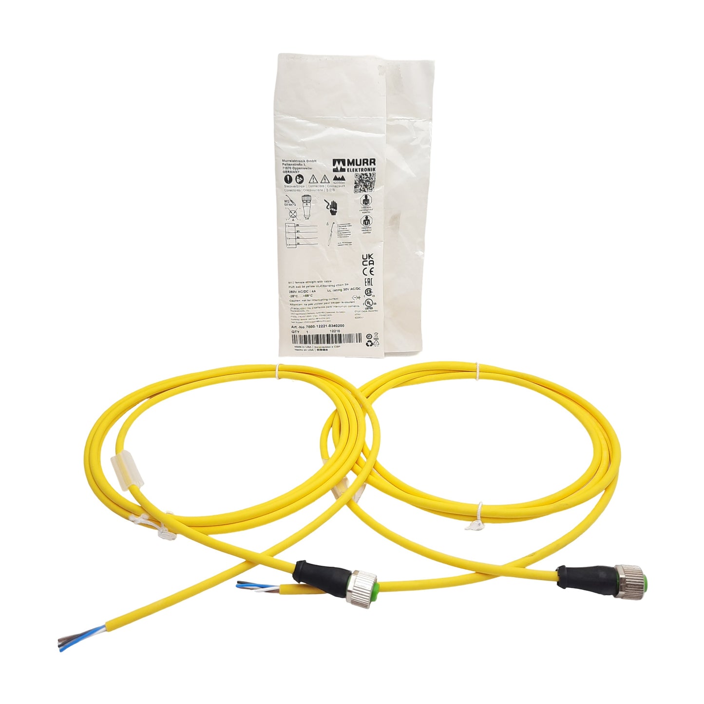 New Lot of 2 MurrElektronik 7000-1221-0340200 Cordset, 4-Pin M12 Female to Leads, 2m