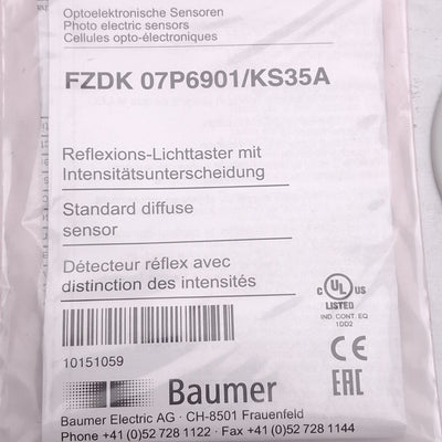 New Baumer FZDK 07P6901/KS35A Diffuse Photoelectric Sensor, 20-150mm, PNP, M8 4-Pin