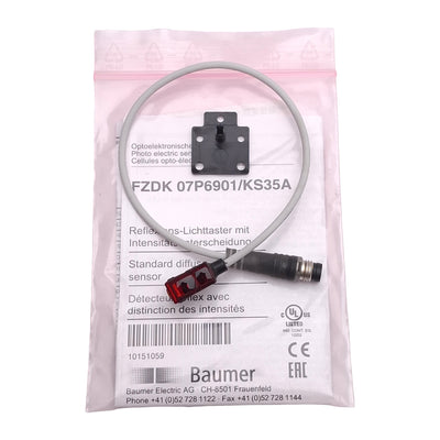 New Baumer FZDK 07P6901/KS35A Diffuse Photoelectric Sensor, 20-150mm, PNP, M8 4-Pin