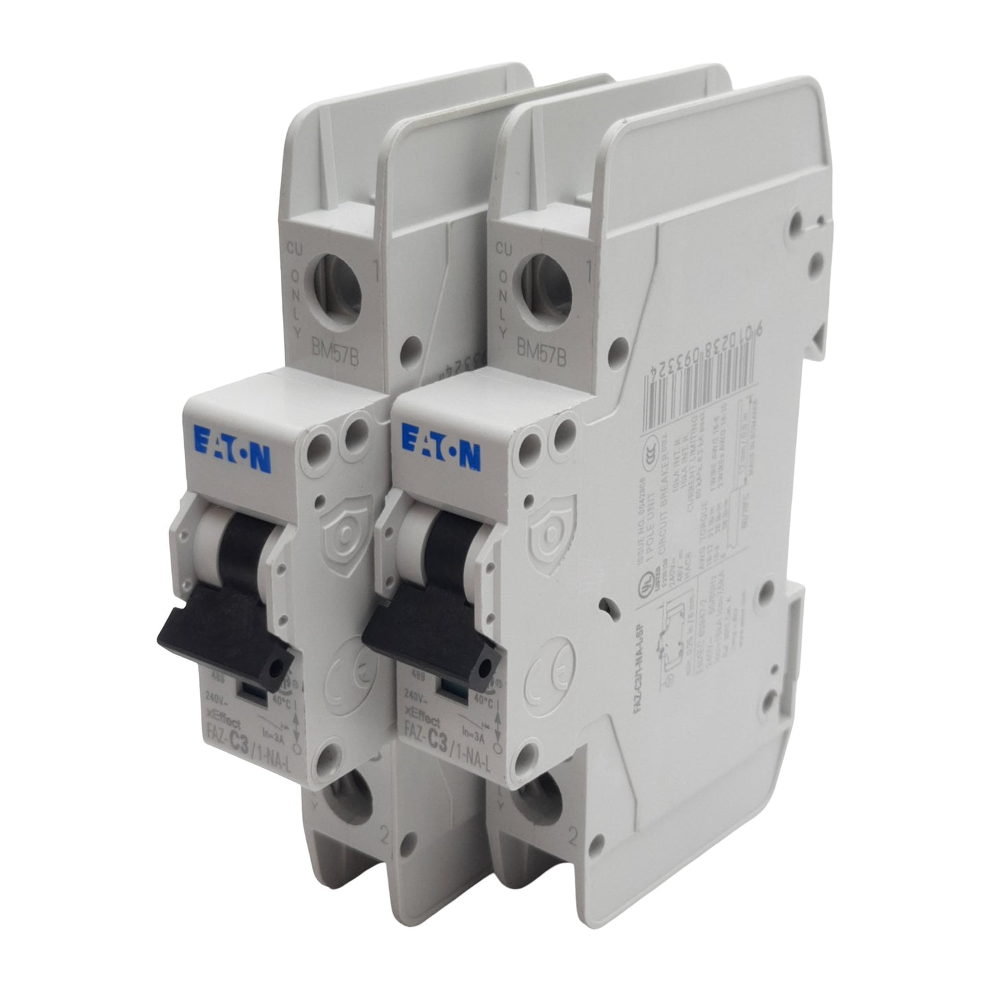 Used Lot of 2 Eaton FAZ-C3/1-NA-L-SP Circuit Breaker, 1-Pole, 3A 240VAC, DIN Rail