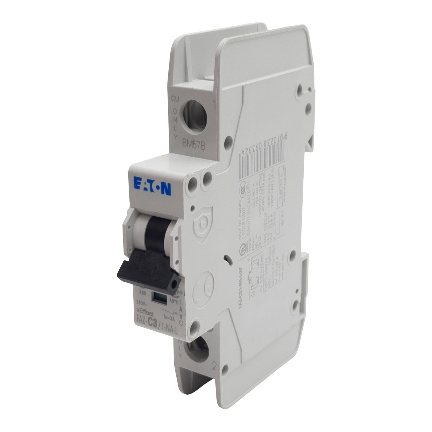 Used Lot of 2 Eaton FAZ-C3/1-NA-L-SP Circuit Breaker, 1-Pole, 3A 240VAC, DIN Rail