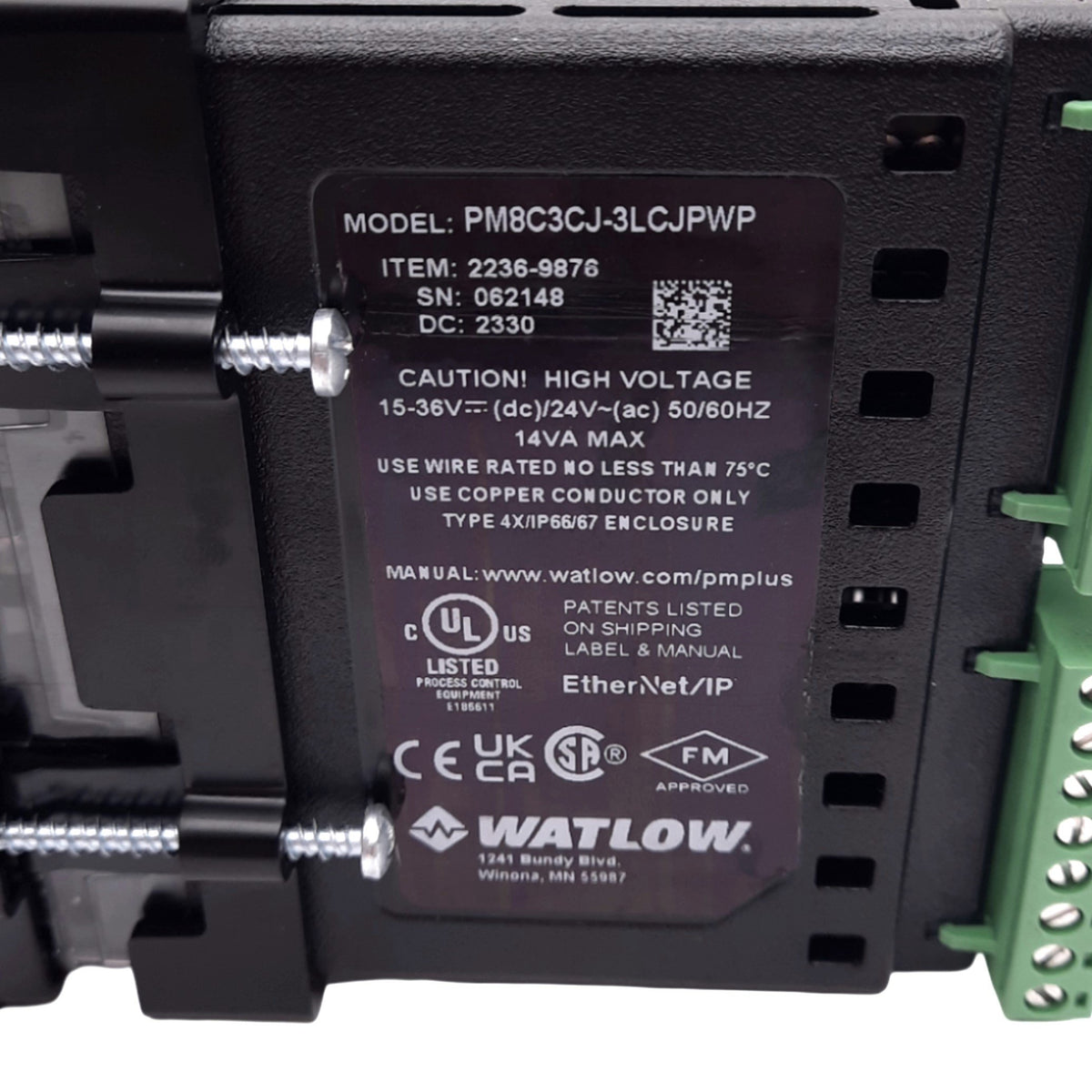 Used Watlow PM8C3CJ-3LCJPWP EZ-ZONE PID Temperature Controller, 15-36VDC, 1/8 DIN