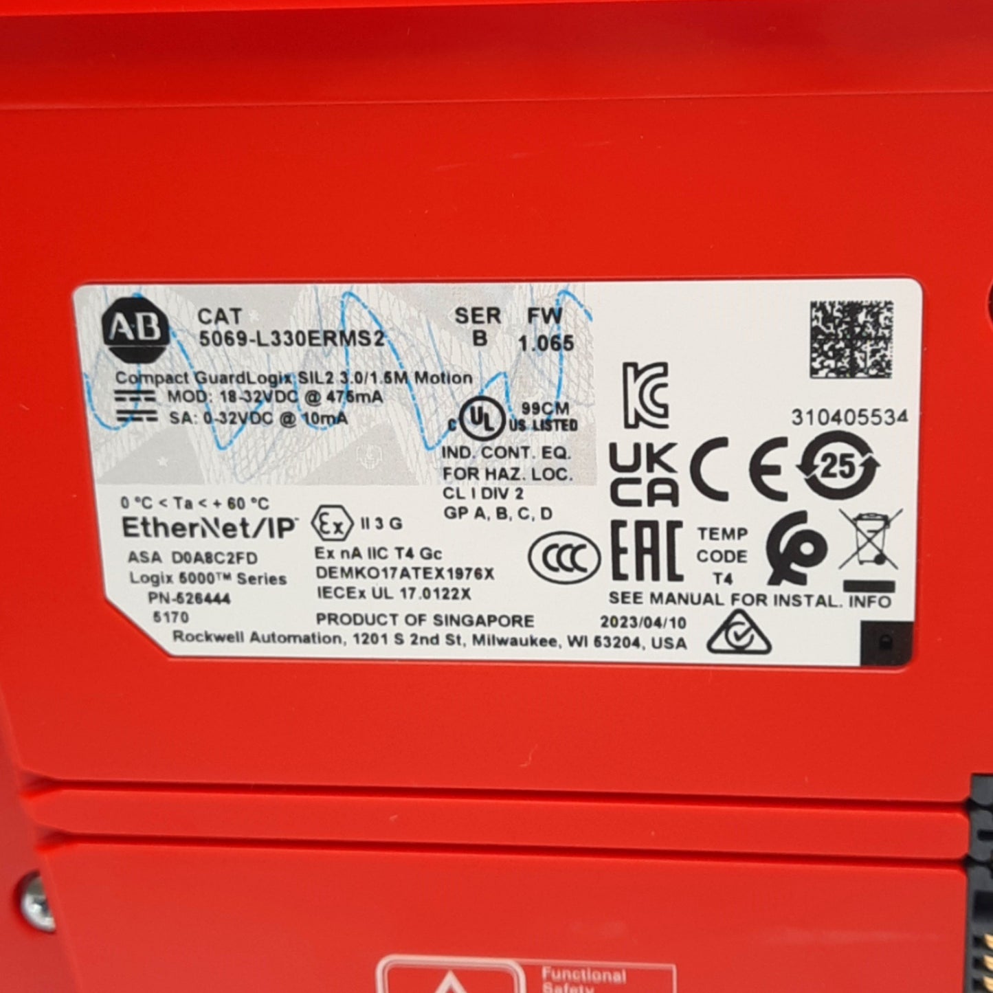 Used Allen Bradley 5069-L330ERMS2 Compact GuardLogix 5380 Safety Controller, 0-32VDC