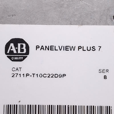Used Allen Bradley 2711P-T10C22D9P Ser B Panelview Plus 7 HMI, 10in Display, 24VDC
