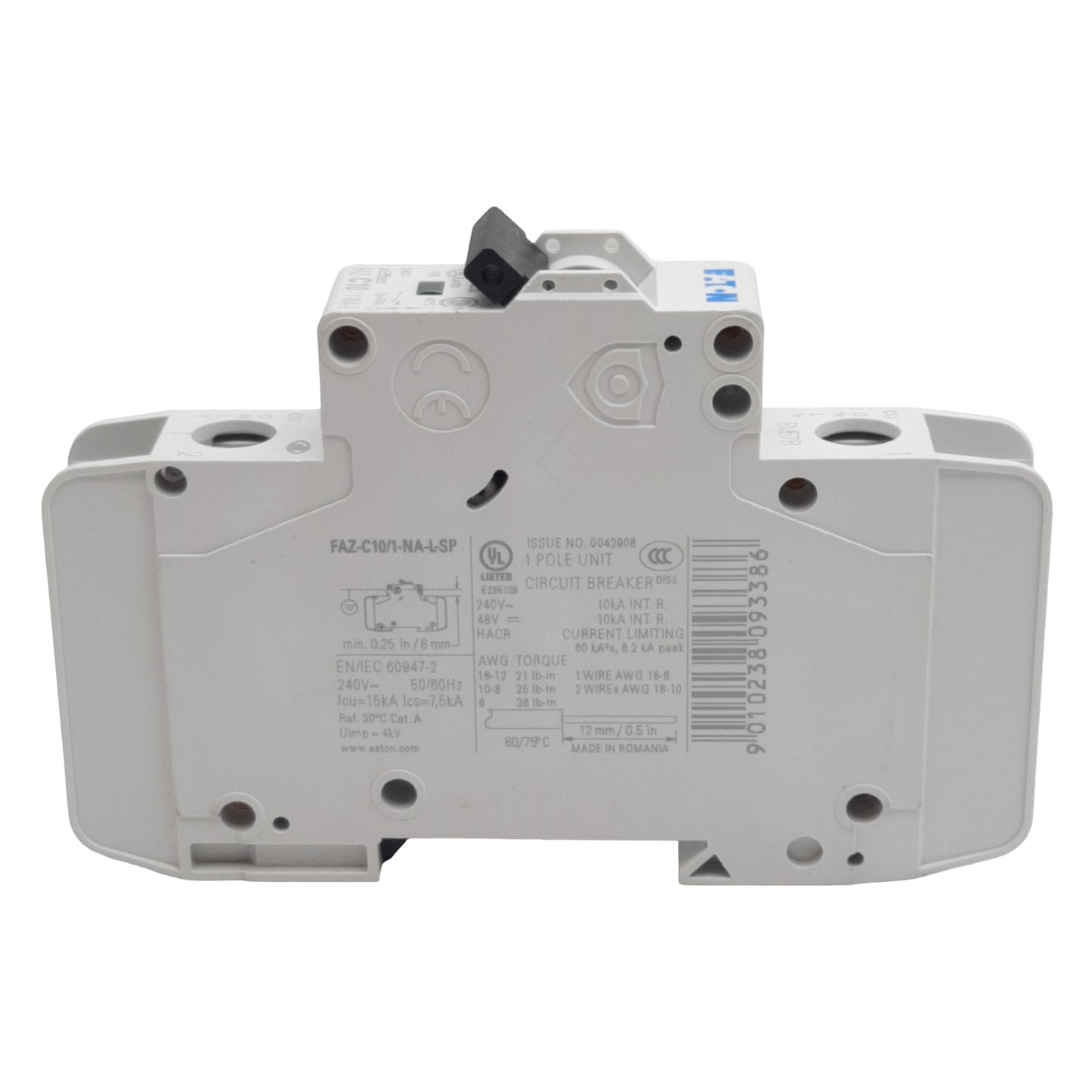 Used Eaton FAZ-C10/1-NA-L-SP Circuit Breaker, 1-Pole, 10A 240VAC, DIN Rail