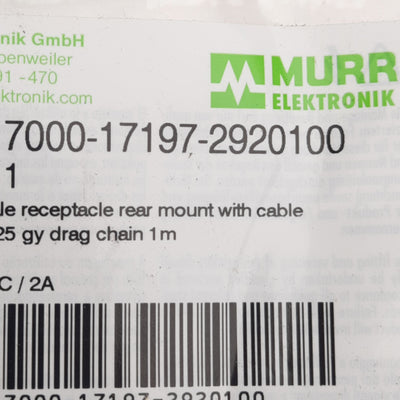 New Murrelektronik 7000-17197-2920100 M12 Female Receptacle 1m Length, 30VAC/DC, 2A