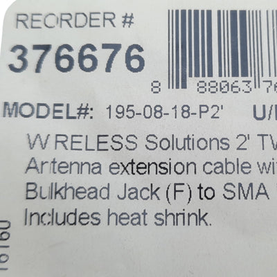 New – Open box Wireless Solutions 195-08-18-P2 Antenna Cable, Female Jack to Male SMA Plug, 2ft