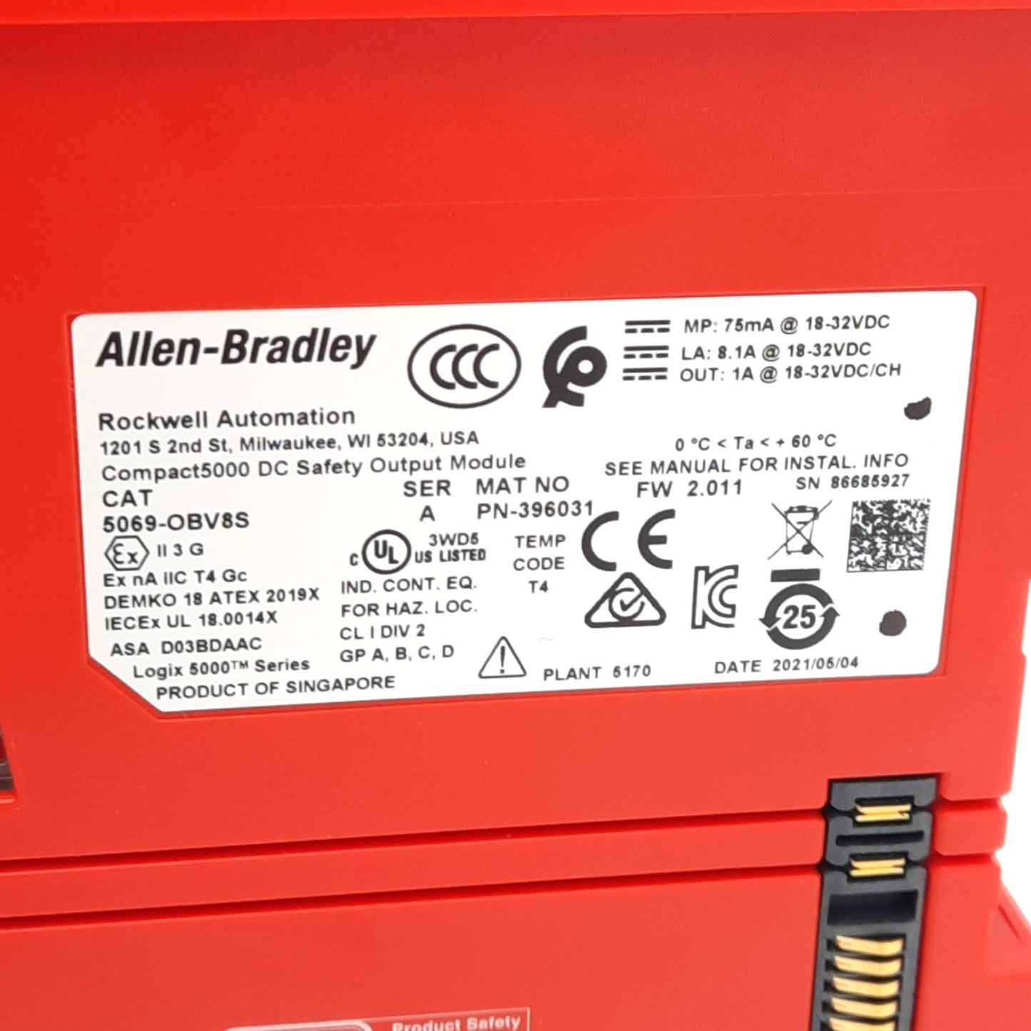 New – Open box Allen Bradley 5069-OBV8S Compact 5000 Safety Output Module, 8-Channel, 24VDC