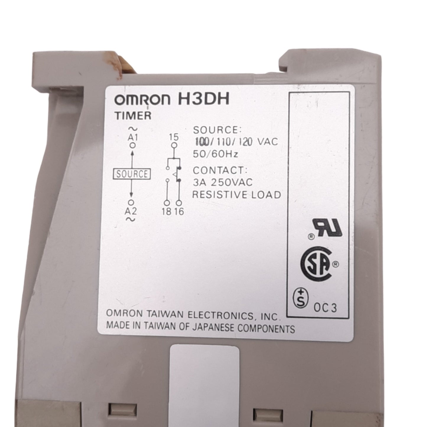 Used Omron H3DH Time Delay Relay, 60s Delay, 100/110/120VAC Source, 250VAC 3A Max
