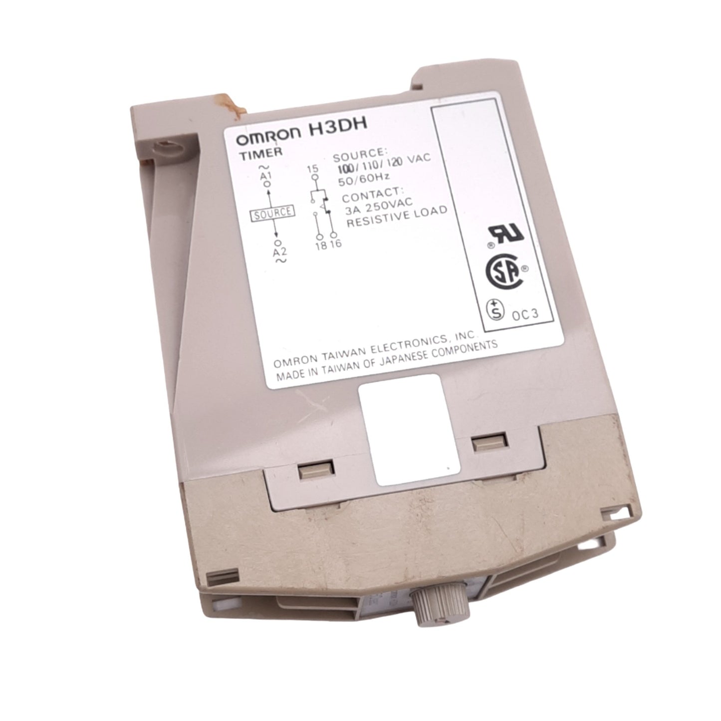 Used Omron H3DH Time Delay Relay, 60s Delay, 100/110/120VAC Source, 250VAC 3A Max