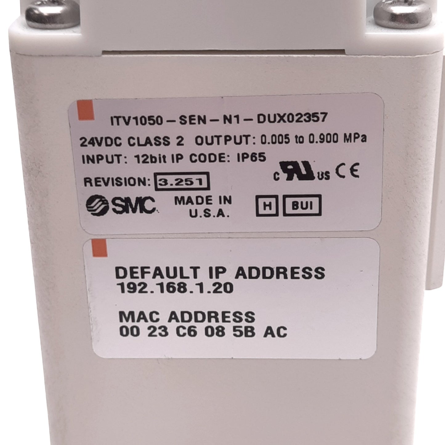 Used SMC ITV1050-SEN-N1-DUX02357 Electro-Pneumatic Regulator, EtherNet/IP, 1/8" NPT