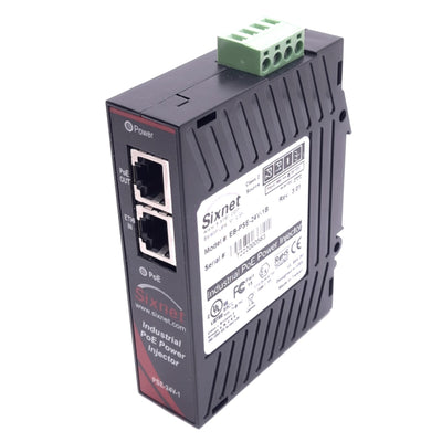 New – Open box Sixnet EB-PSE-24V-1B PoE Power Over Ethernet Injector, 24VDC, 10/100Base, RJ45