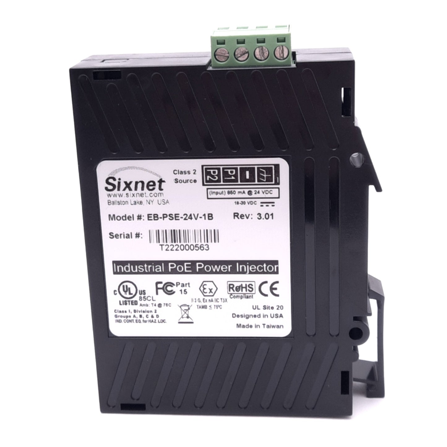 New – Open box Sixnet EB-PSE-24V-1B PoE Power Over Ethernet Injector, 24VDC, 10/100Base, RJ45