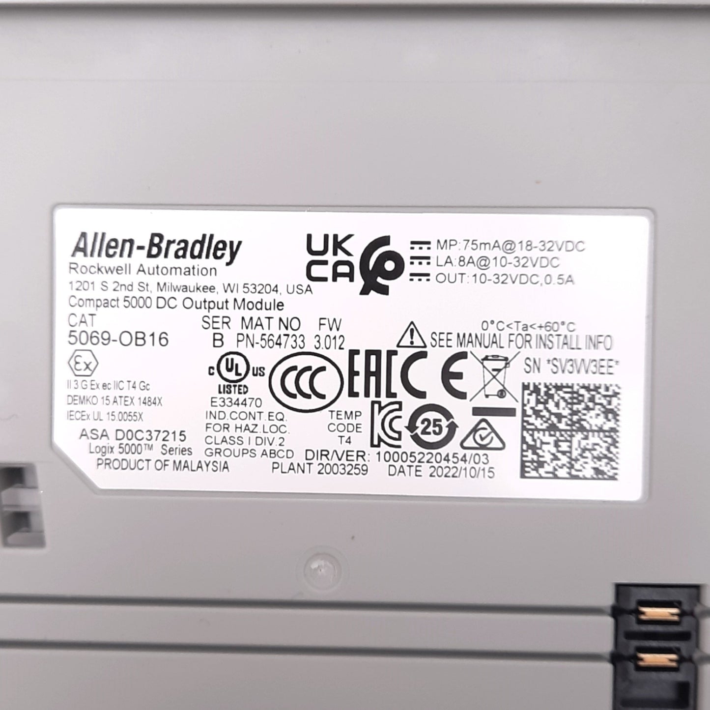 Used Allen Bradley 5069-OB16 Compact 5000 Digital Output Module, 16-Channel, 24VDC